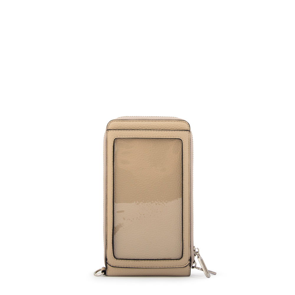 Cartera bandolera porta celular rocy pequeña beige