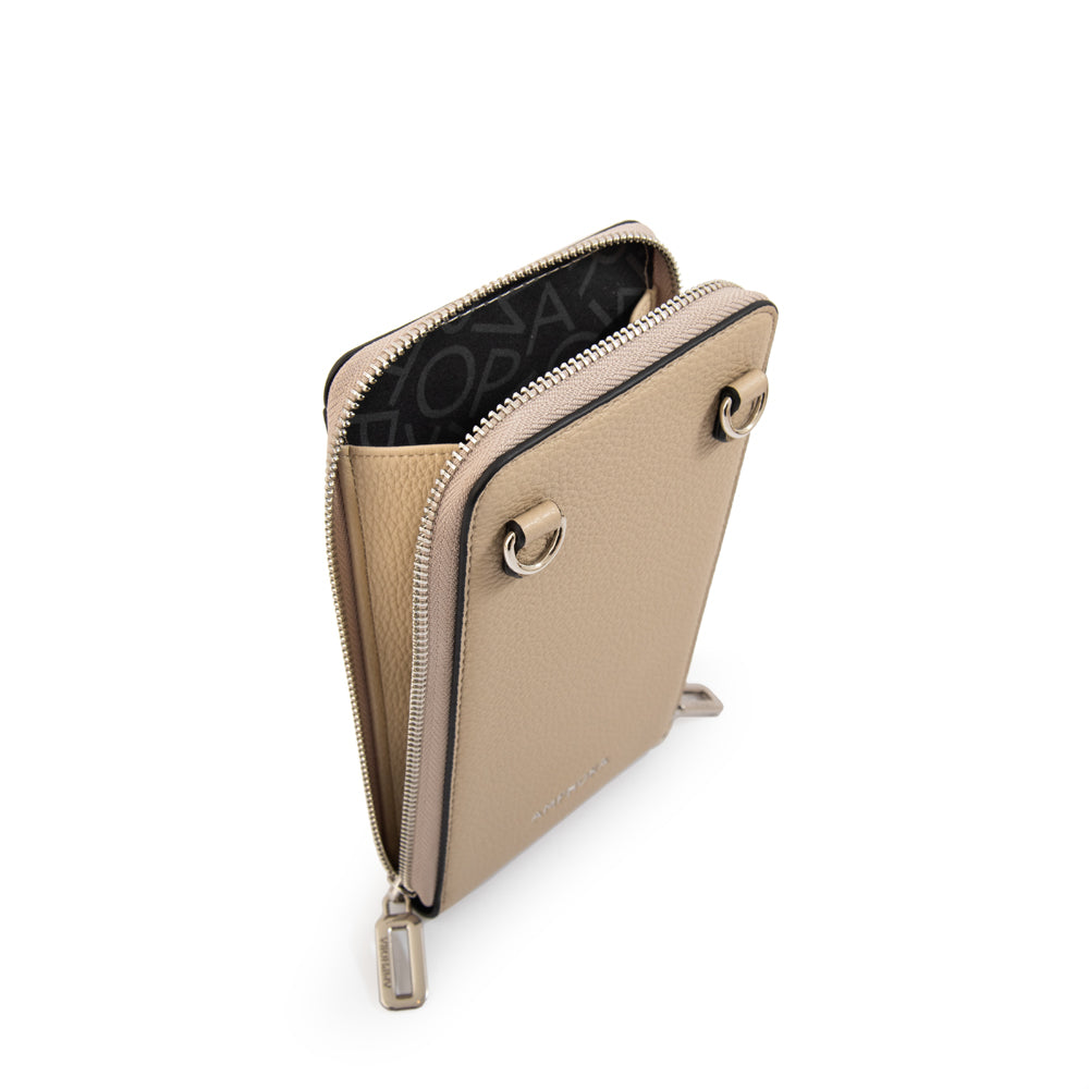 Cartera bandolera porta celular rocy pequeña beige
