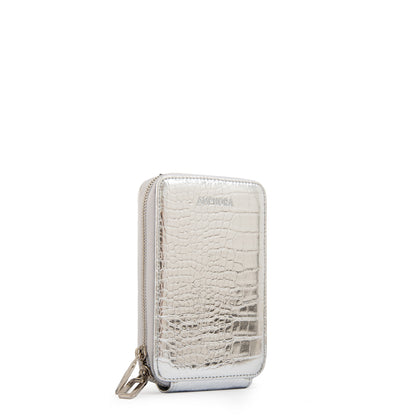 Cartera Bandolera porta celular boga pequeña plateado