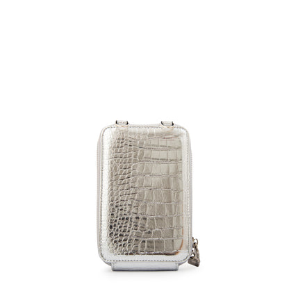 Cartera Bandolera porta celular boga pequeña plateado