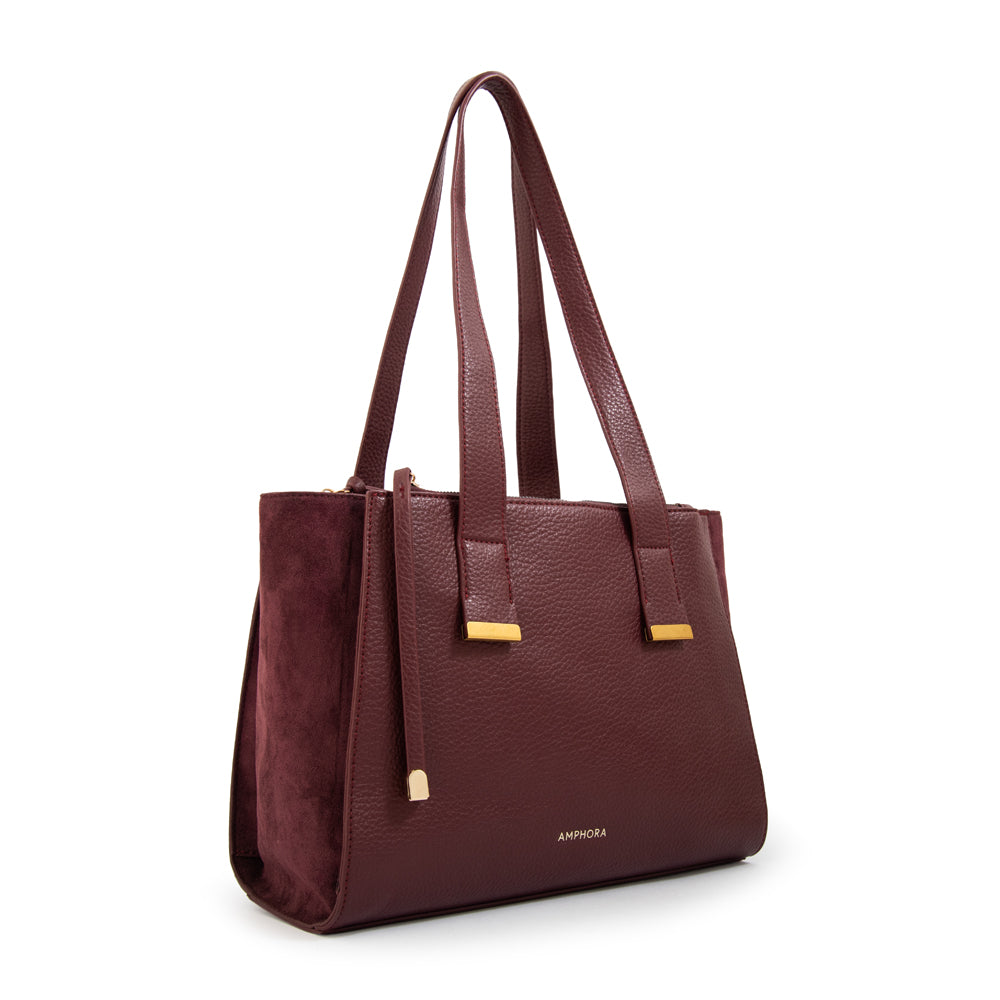 Cartera tote tres divisiones belinda mediana burdeo