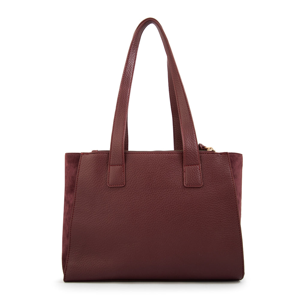 Cartera tote tres divisiones belinda mediana burdeo