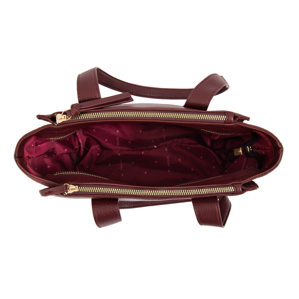 Cartera tote tres divisiones belinda mediana burdeo