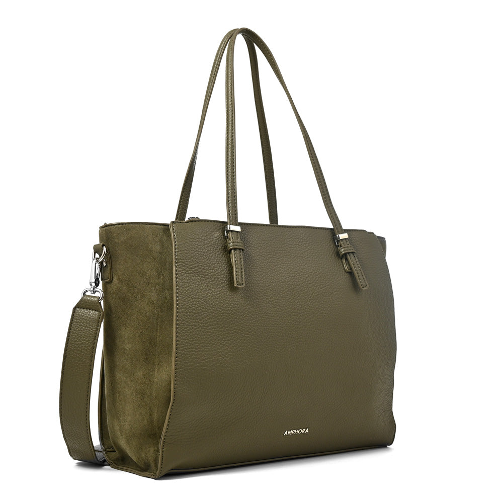 Cartera tote porta notebook samantha grande verde oliva