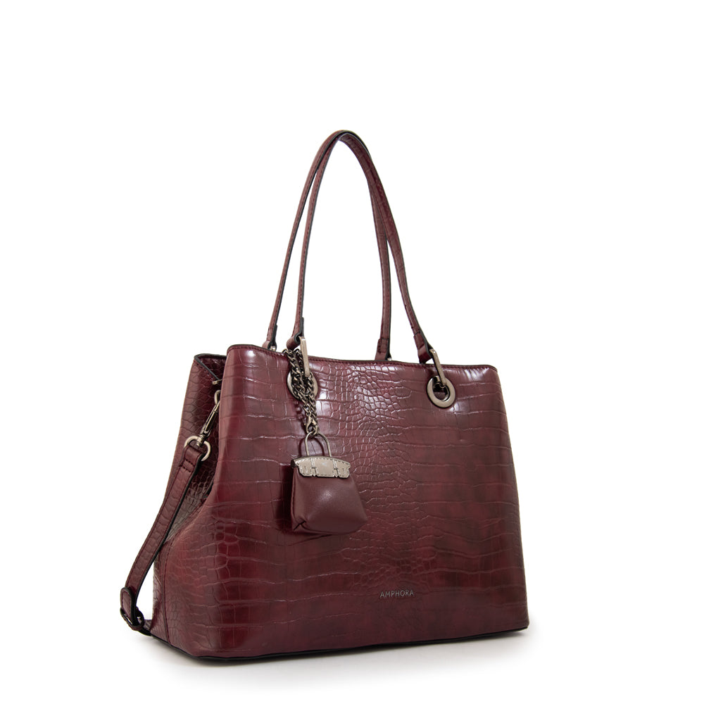 Cartera tote tres divisiones jenifer mediana burdeo