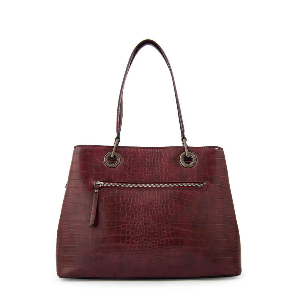 Cartera tote tres divisiones jenifer mediana burdeo