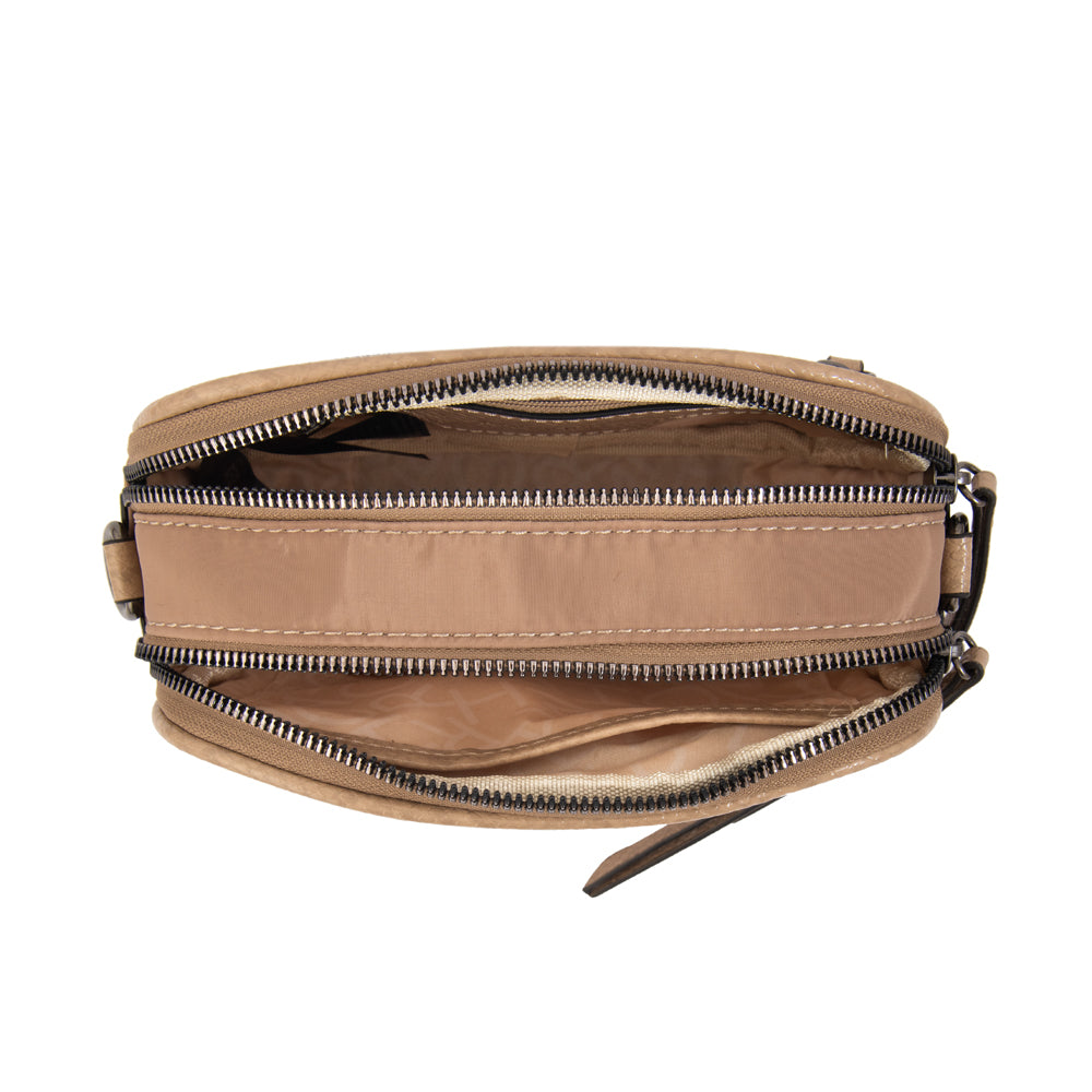 Cartera bandolera pricila pequeña beige oscuro