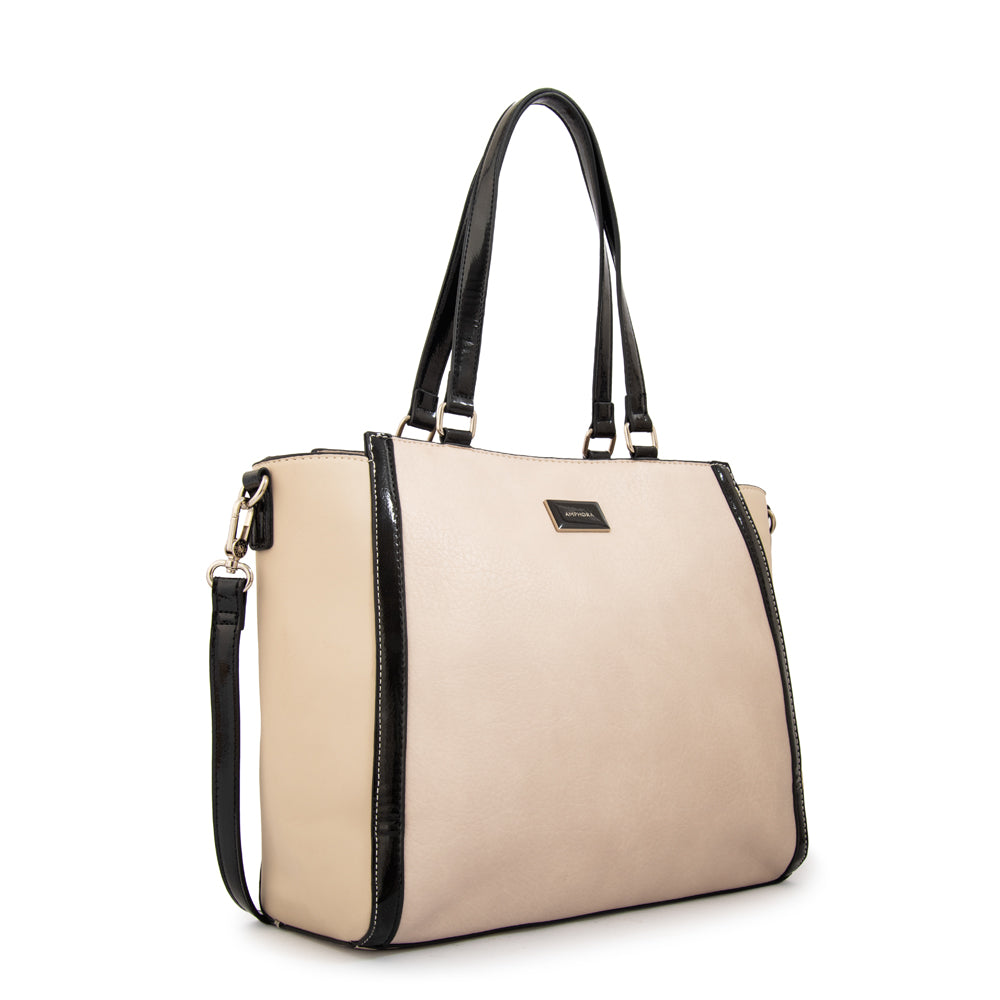 Cartera tote porta notebook rachel mediana blanco crudo