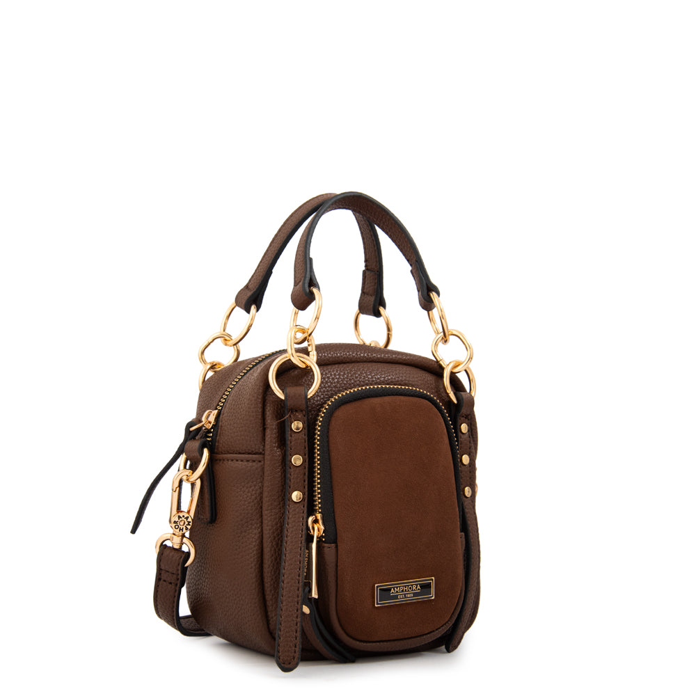 Cartera bandolera con asas natacha café oscuro