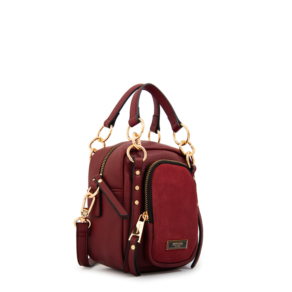 Cartera bandolera con asas natacha rojo oscuro