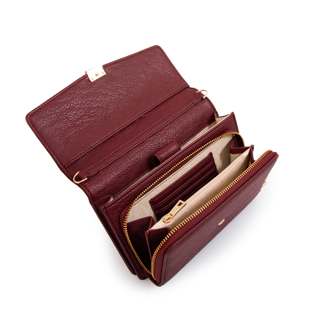 Cartera bandolera con tapa tasya rojo oscuro