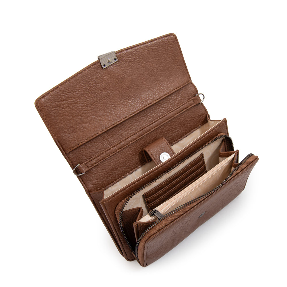 Cartera bandolera con tapa tasya café