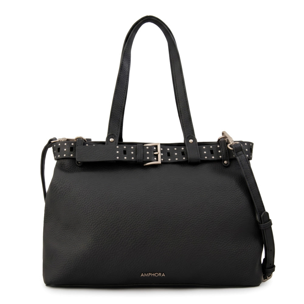 Cartera tote dos divisiones fleur grande negro