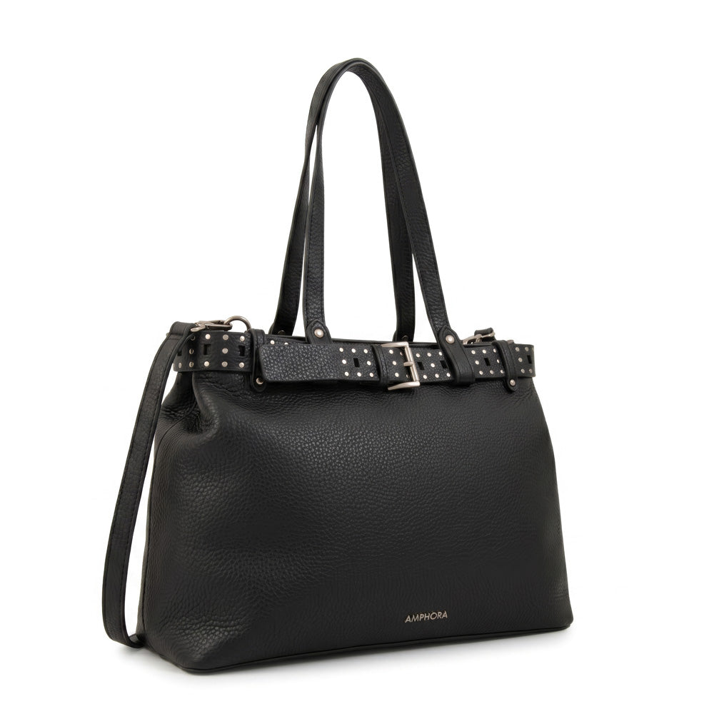 Cartera tote dos divisiones fleur grande negro