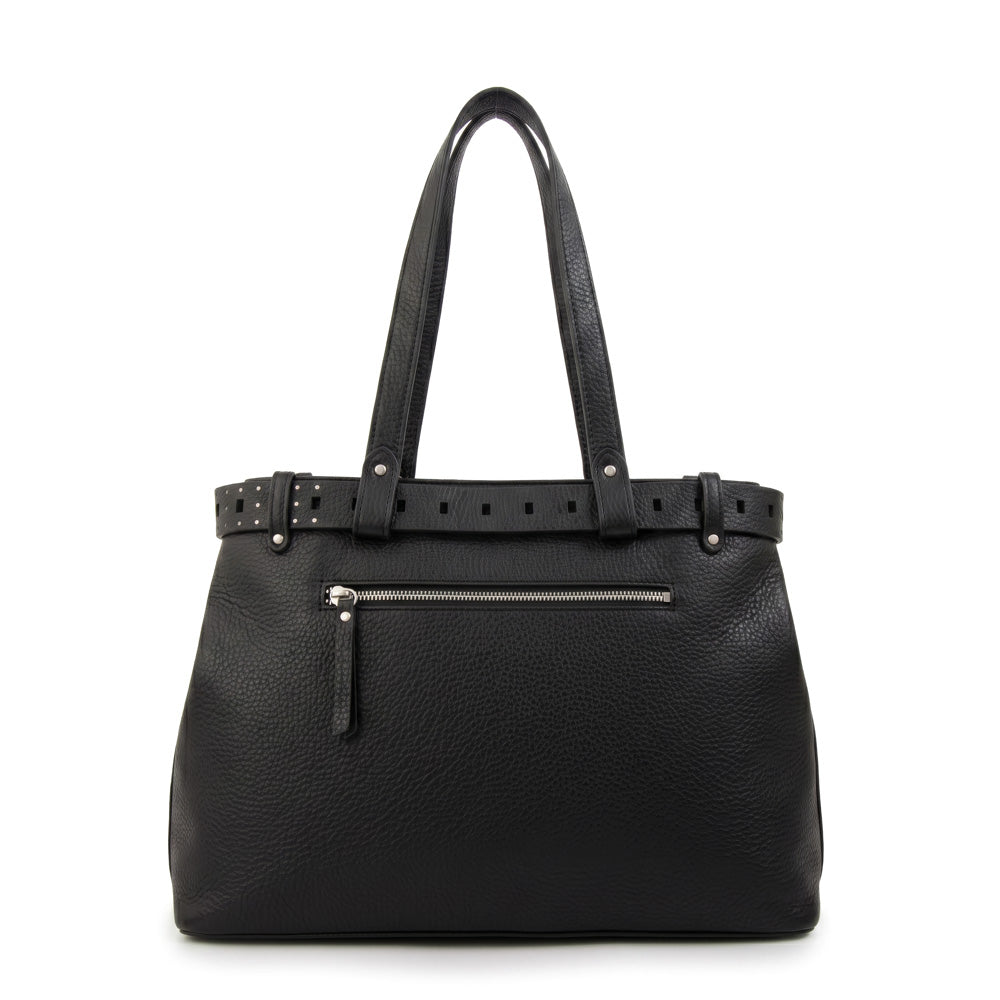 Cartera tote dos divisiones fleur grande negro