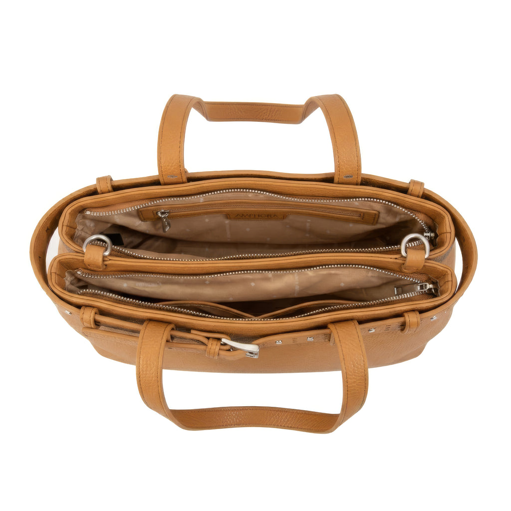 Cartera tote dos divisiones fleur grande camel
