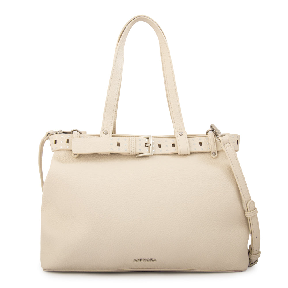 Cartera tote dos divisiones fleur grande blanco crudo