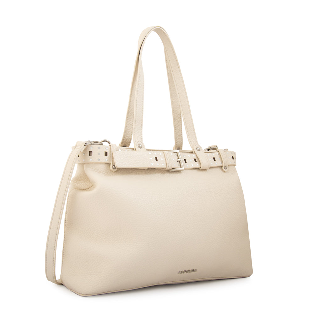 Cartera tote dos divisiones fleur grande blanco crudo