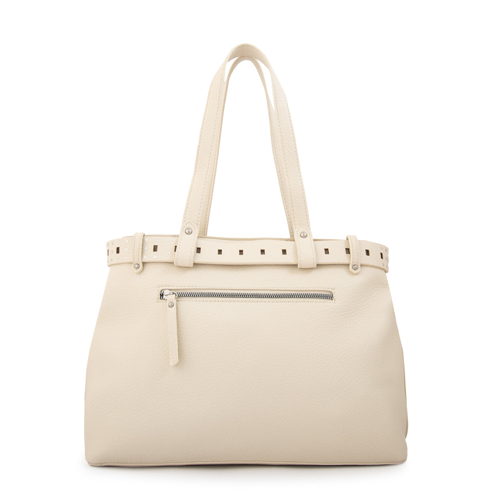 Cartera tote dos divisiones fleur grande blanco crudo