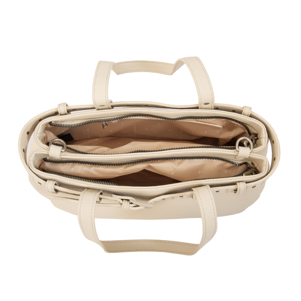 Cartera tote dos divisiones fleur grande blanco crudo