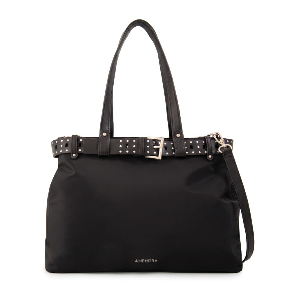 Cartera tote dos divisiones fleur grande negro