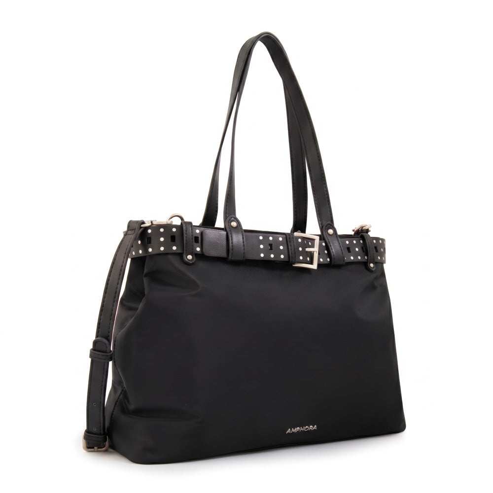 Cartera tote dos divisiones fleur grande negro