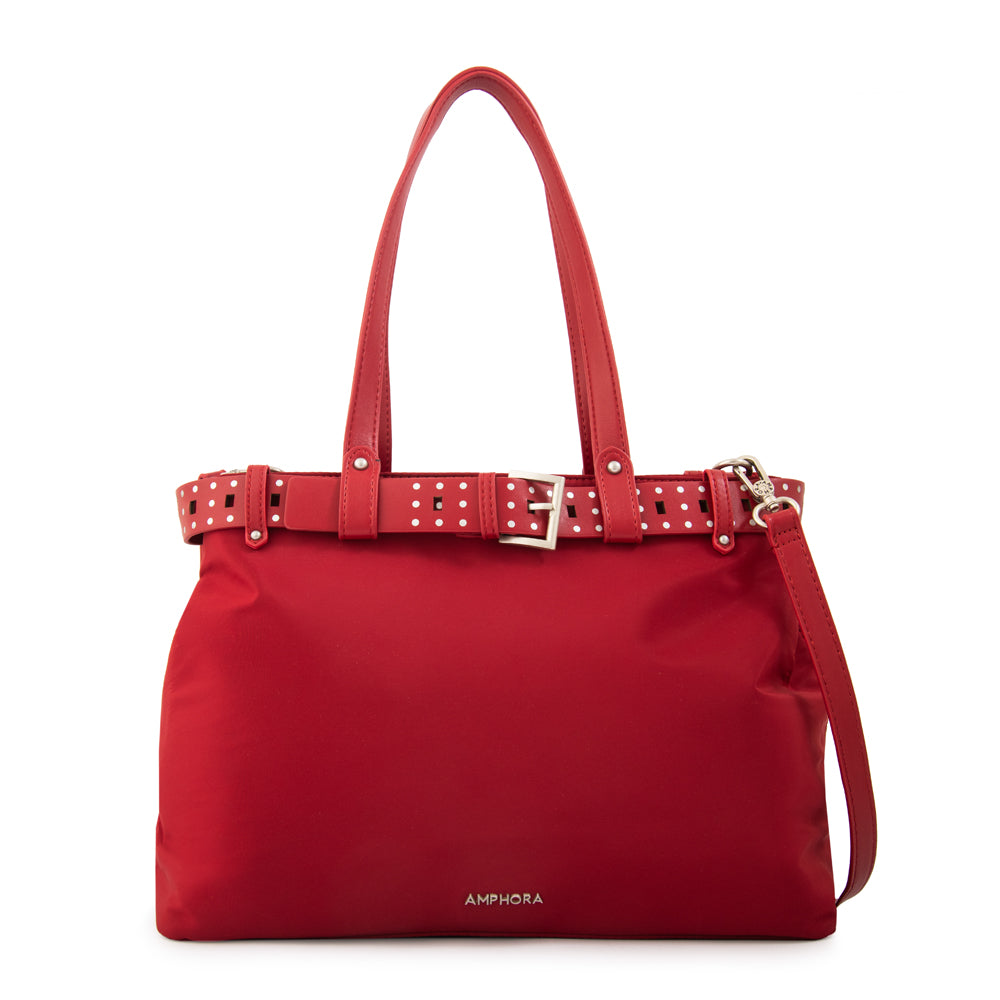 Cartera tote dos divisiones fleur grande rojo oscuro