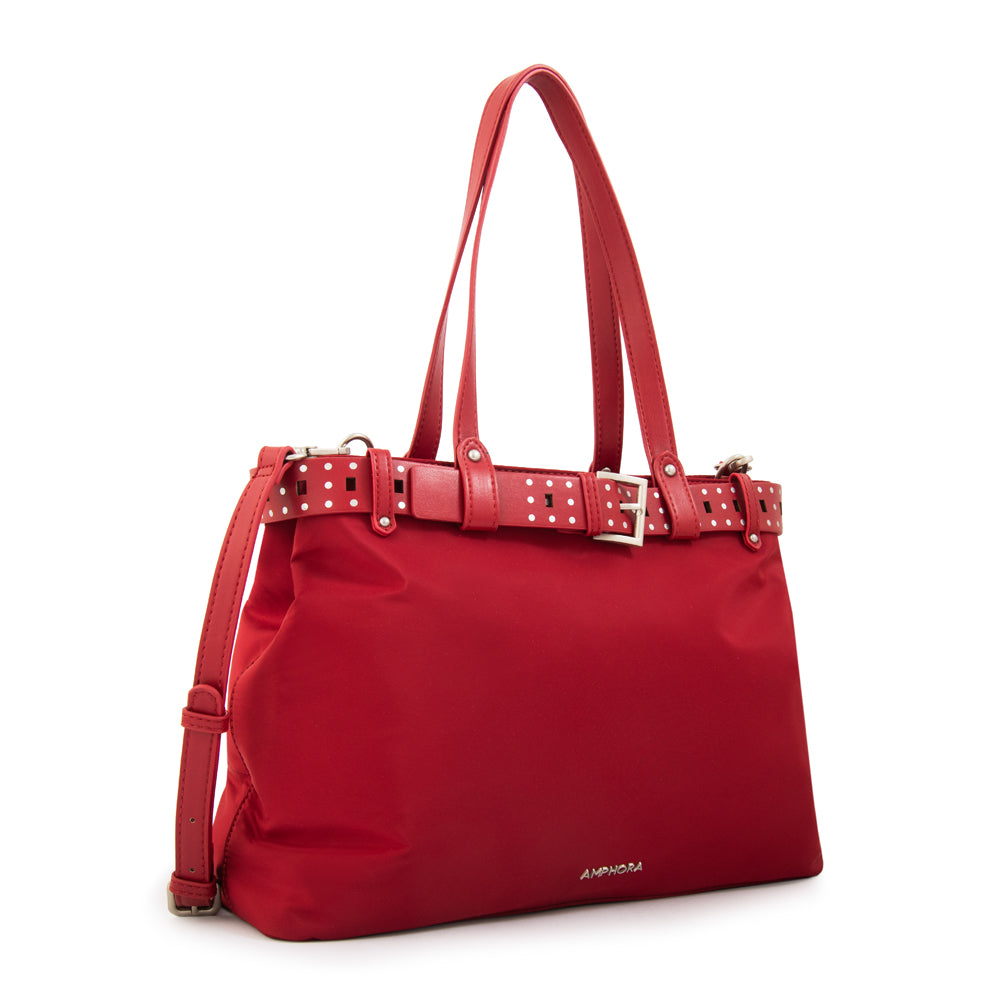 Cartera tote dos divisiones fleur grande rojo oscuro