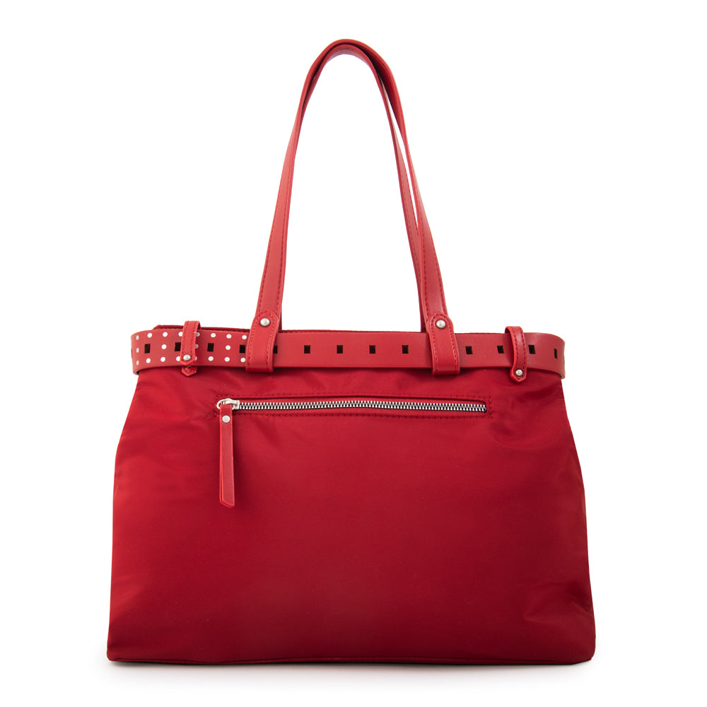 Cartera tote dos divisiones fleur grande rojo oscuro