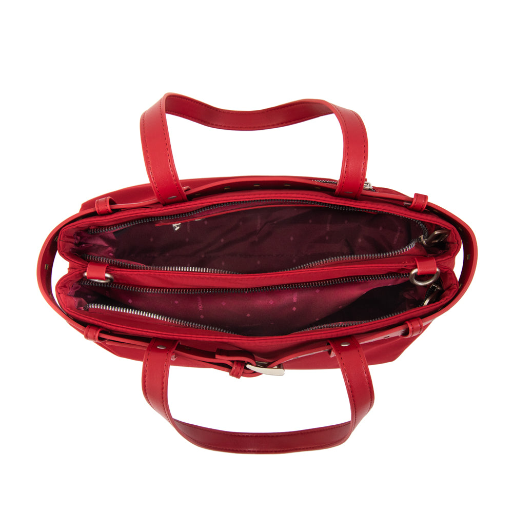 Cartera tote dos divisiones fleur grande rojo oscuro