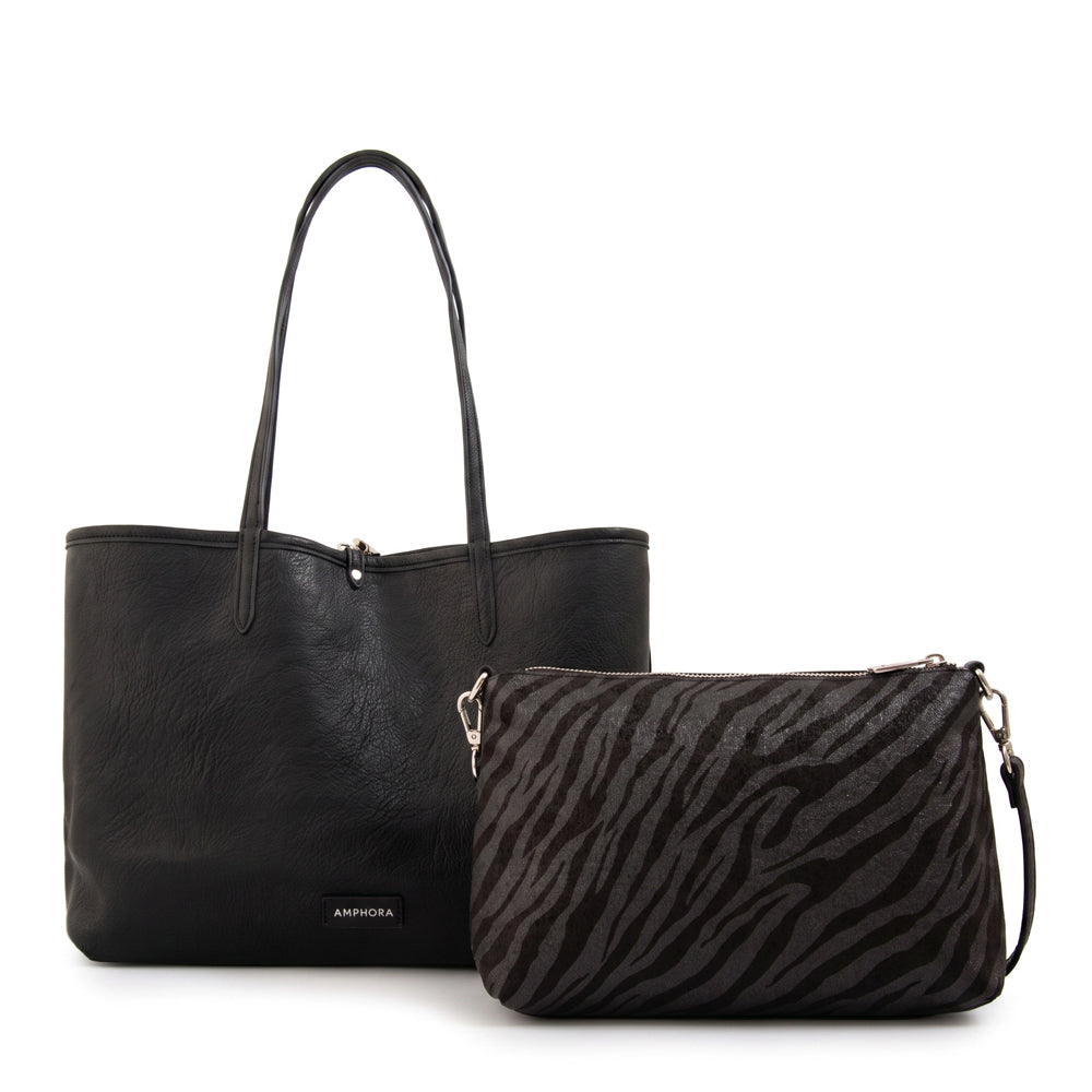 Cartera tote bote reversible moira grande negro