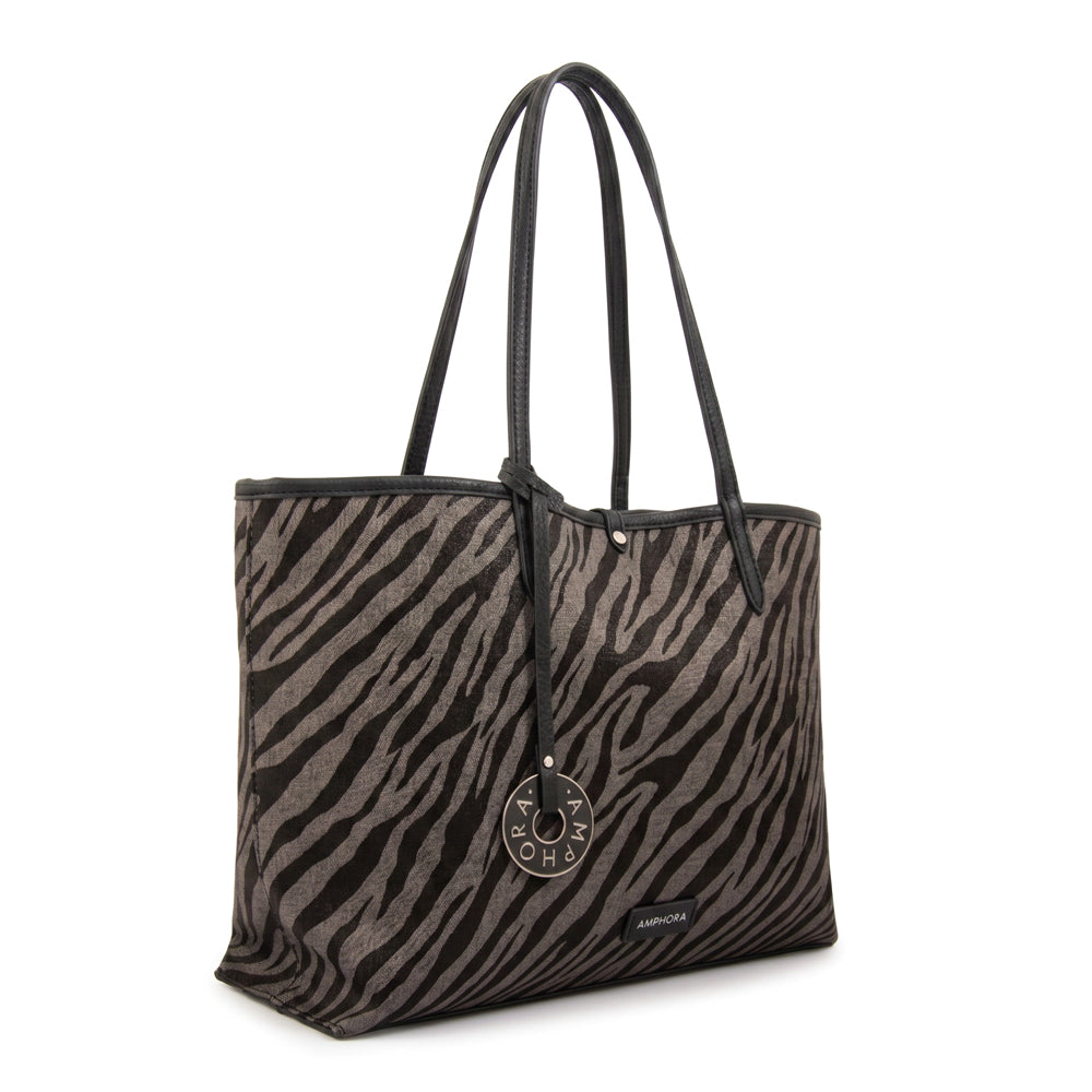 Cartera tote bote reversible moira grande gris oscuro