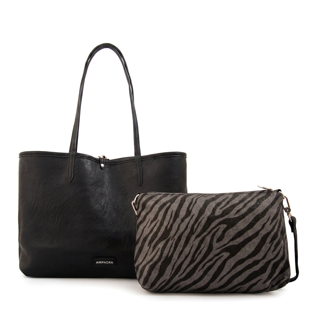 Cartera tote bote reversible moira grande gris oscuro