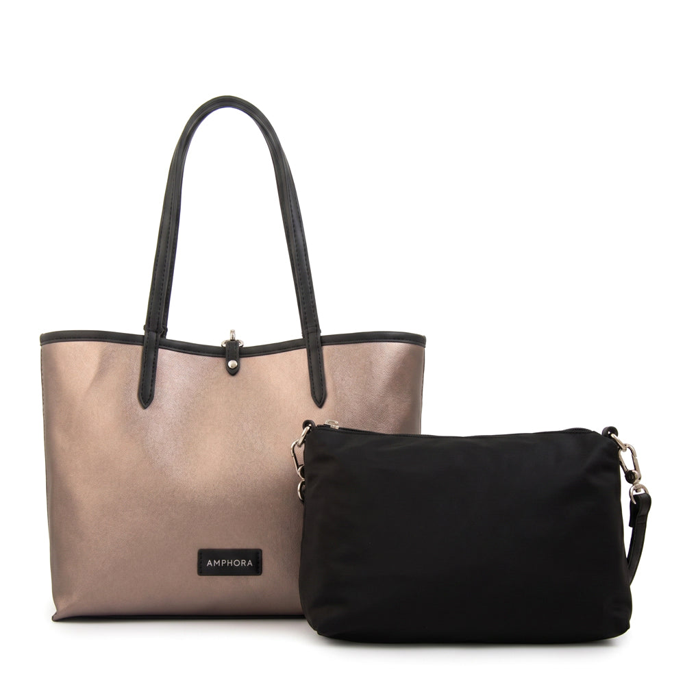 Cartera tote bote reversible moira grande negro
