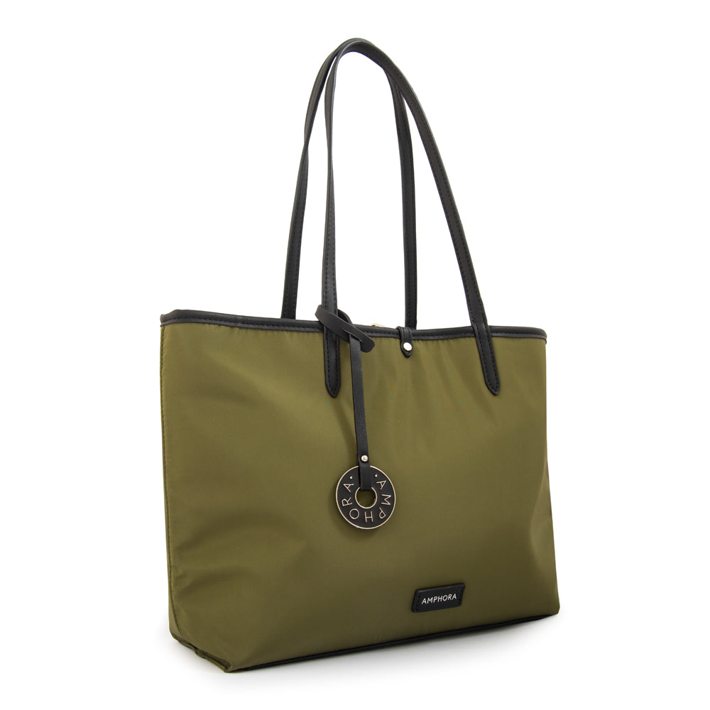 Cartera tote bote reversible moira grande verde oliva