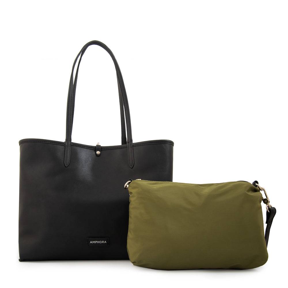 Cartera tote bote reversible moira grande verde oliva
