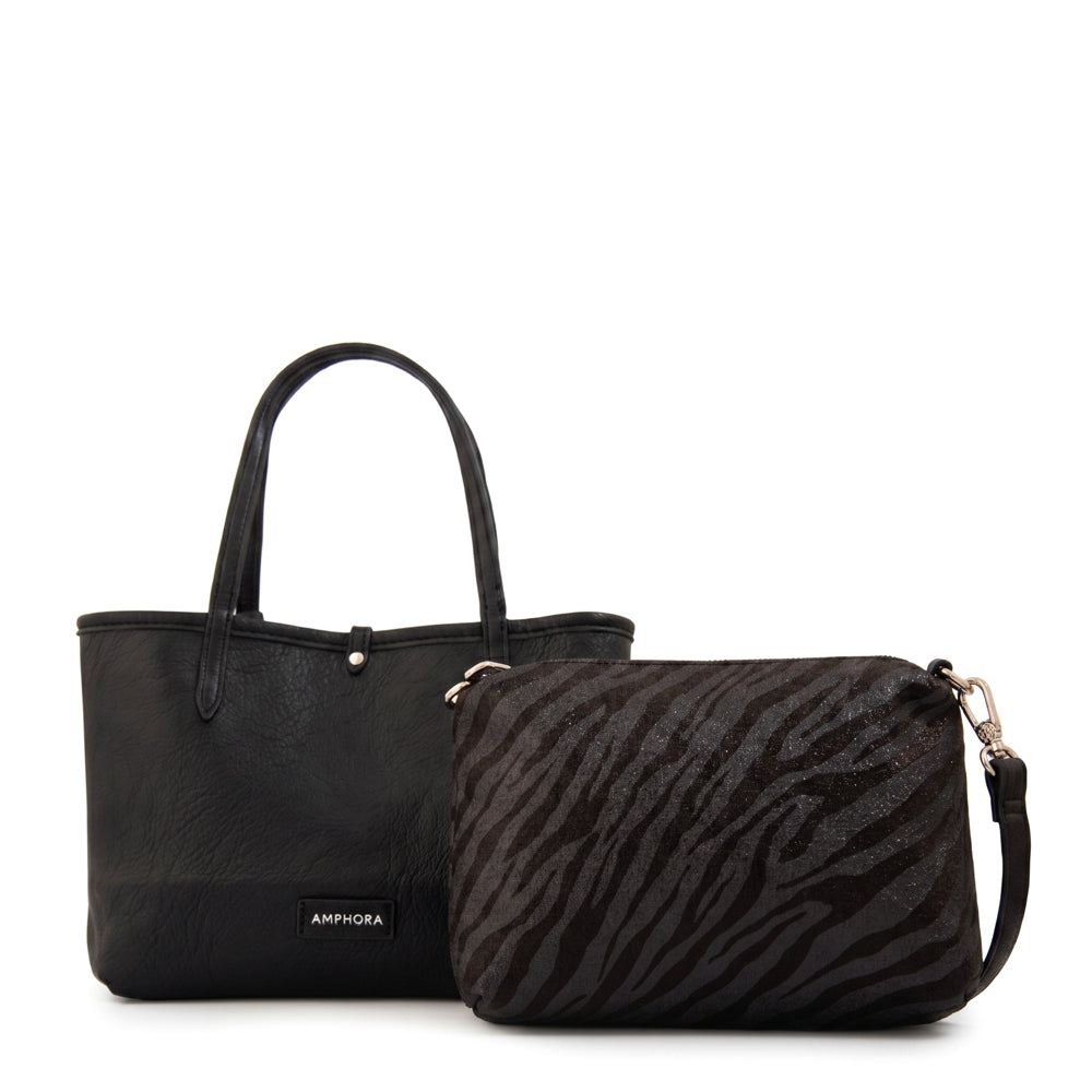 Cartera tote bote reversible moira mediana negro