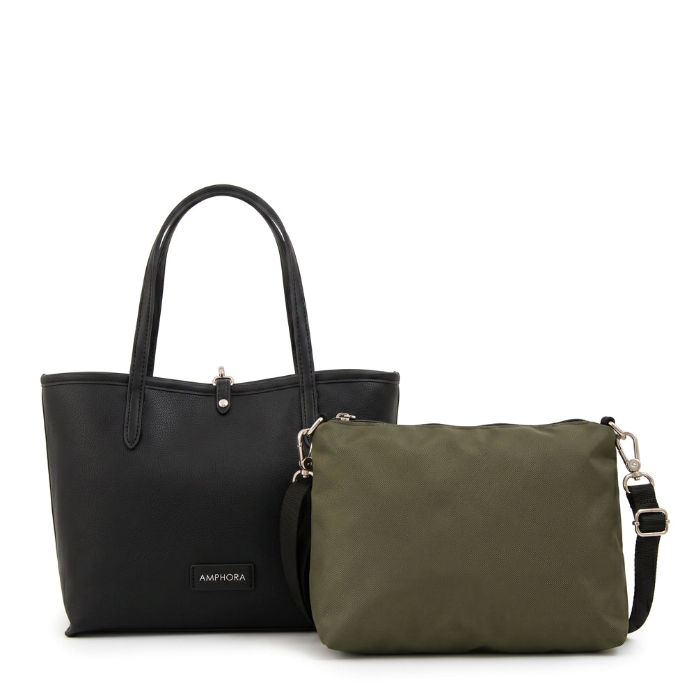 Cartera tote bote reversible moira mediana verde oliva