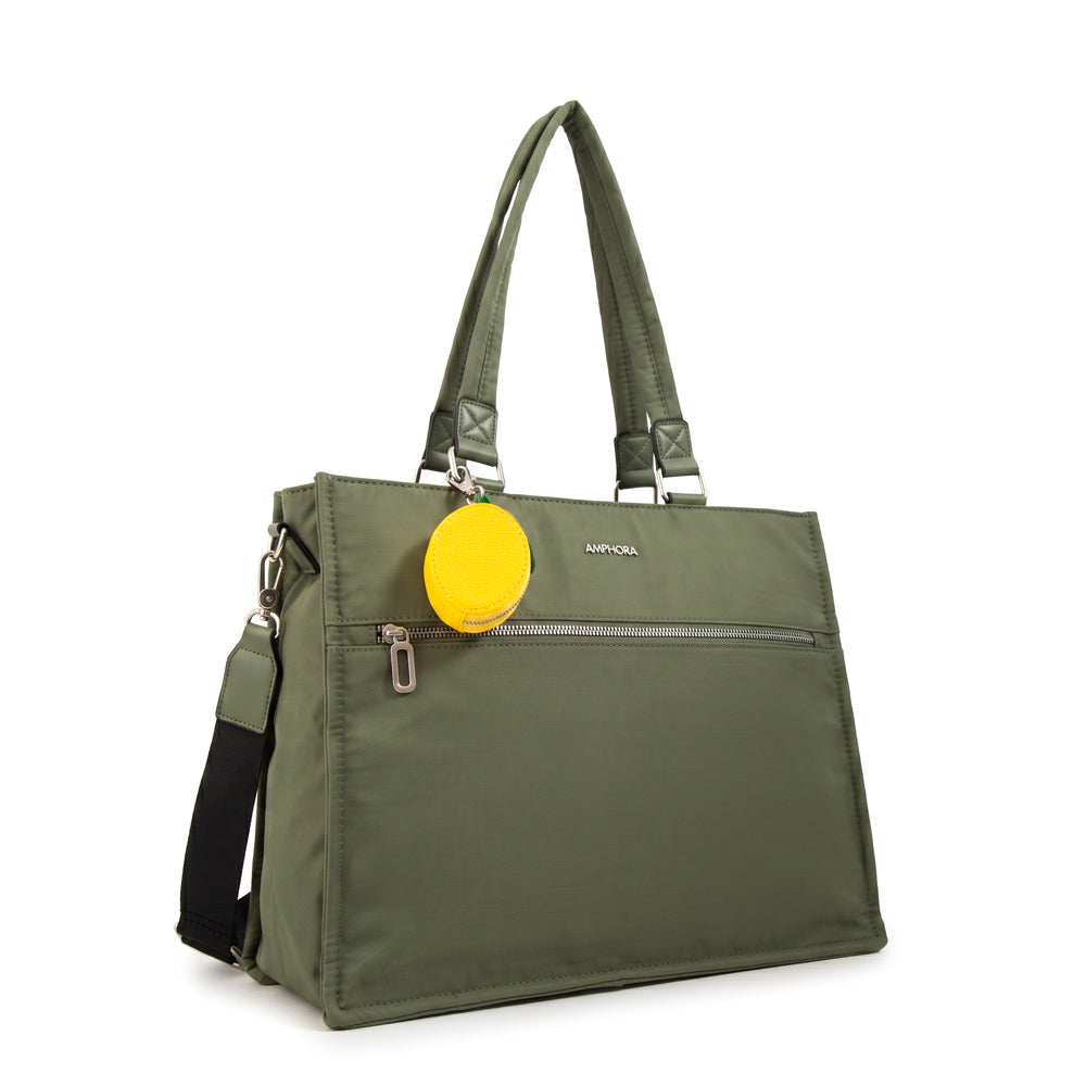Cartera tote porta notebook lima verde oliva