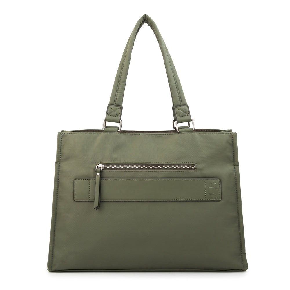 Cartera tote porta notebook lima verde oliva