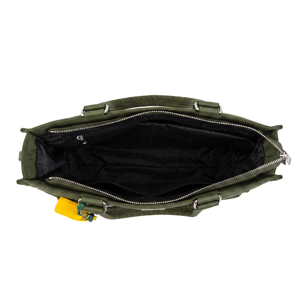 Cartera tote porta notebook lima verde oliva