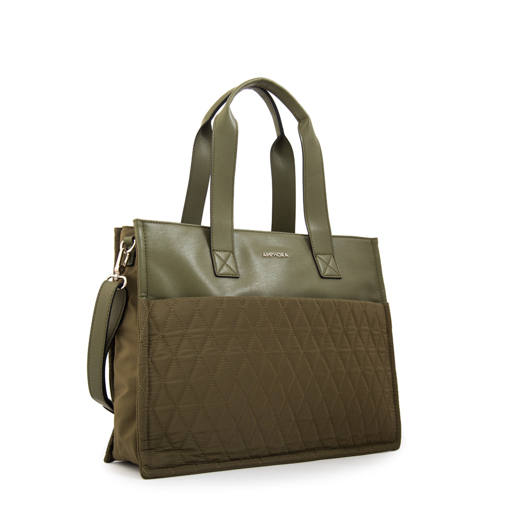 Cartera tote porta notebook durian verde oliva