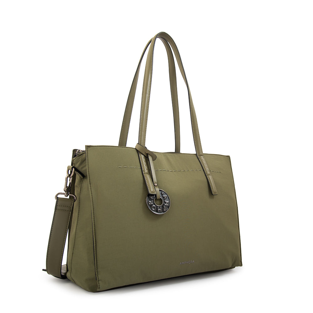 Cartera tote porta notebook ignacia verde oliva