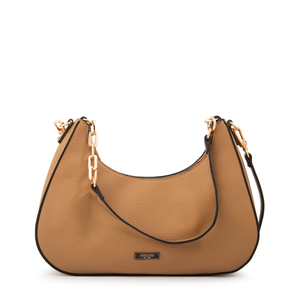 Cartera corte oval angela beige oscuro