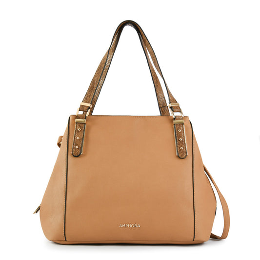 Cartera Dos Asas Tres divisiones grande cateryn beige oscuro