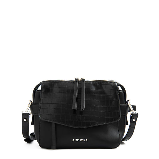 Cartera bandolera mediana celeci negro texturizado