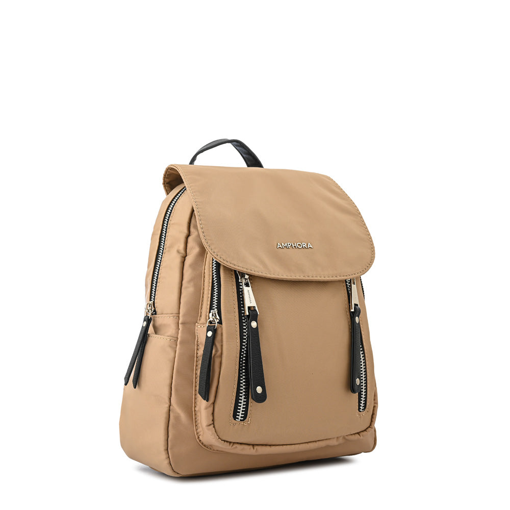 Mochila con tapa crofia mediana beige