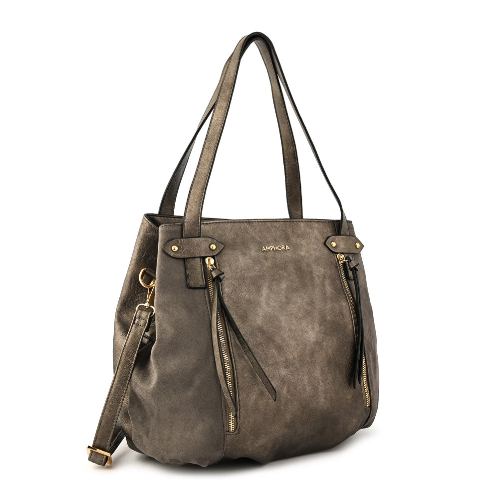 Cartera Dos Asas Tres divisiones Clou Plateado Oscuro
