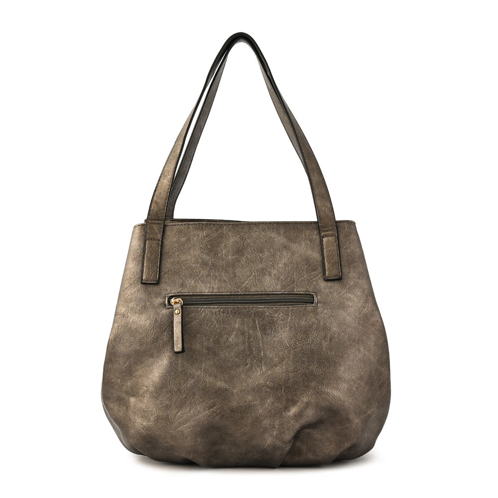 Cartera Dos Asas Tres divisiones Clou Plateado Oscuro