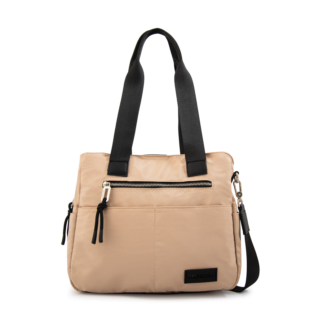 Cartera tote tres divisiones adelina mediana beige